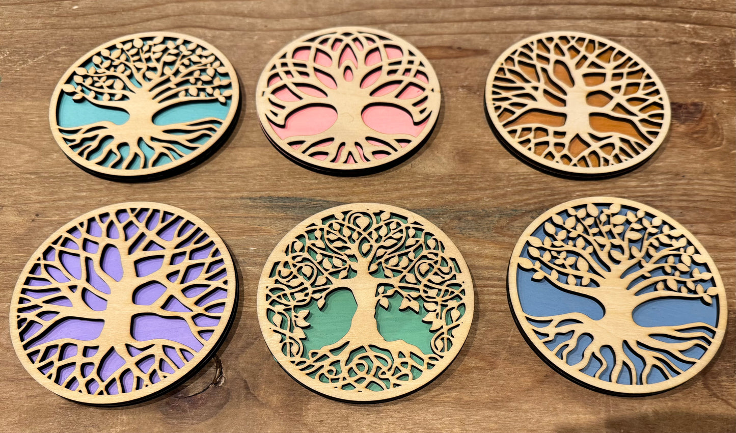 Sous-verres en bois arbre de vie